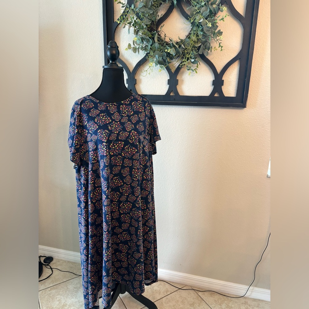 LuLaRoe Carly Hi Low Swing Dress Navy Orange 3XL